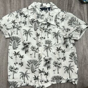 Janie and Jack White Button Up with Black Summer Print